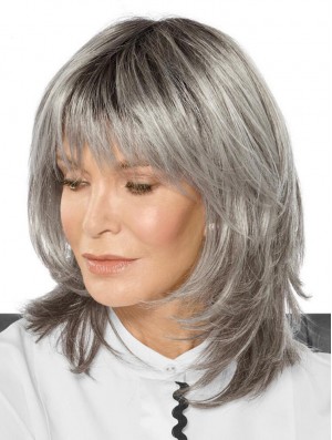 Synthetische Layered Straight Capless Fabulous Grey Hair Perücken
