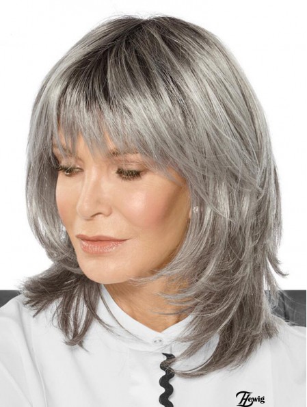 Synthetische Layered Straight Capless Fabulous Grey Hair Perücken