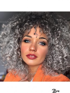 Curly Grau Perücken für schwarze Frauen Grau Perücke mit Bangs synthetisches hitzebeständiges Haar für den täglichen Gebrauch