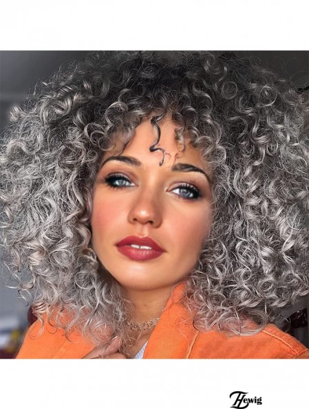 Curly Grau Perücken für schwarze Frauen Grau Perücke mit Bangs synthetisches hitzebeständiges Haar für den täglichen Gebrauch