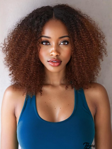 Afrikanisch Amerikanische Perücke für Schwarze Frauen Afro Bombe Ombre Braun Kinky Curly Synthetische Klebelose Perücke 16 Zoll