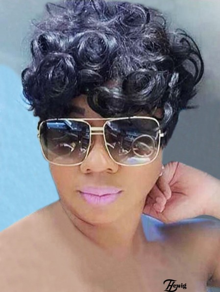Kurze Lockige Perücken für Schwarze Frauen Kurze Lockige Pixie Cut Perücke Schwarz Synthetische Lockige Haar Perücken Kurze Pixie Perücken für Afroamerikaner