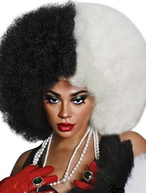 Schwarze Frauen Lockige Perücken Weiche natürlich aussehende Flusen und Bouncy Schwarz-weiße Afro Perücken Synthetisches Haar
