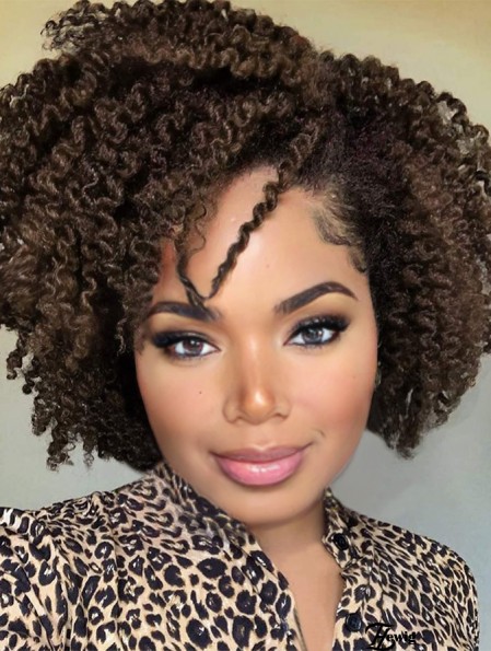 Kurze Kinky Lockige Perücken Braun Seitenteil Perücke Afro Lockige Perücke