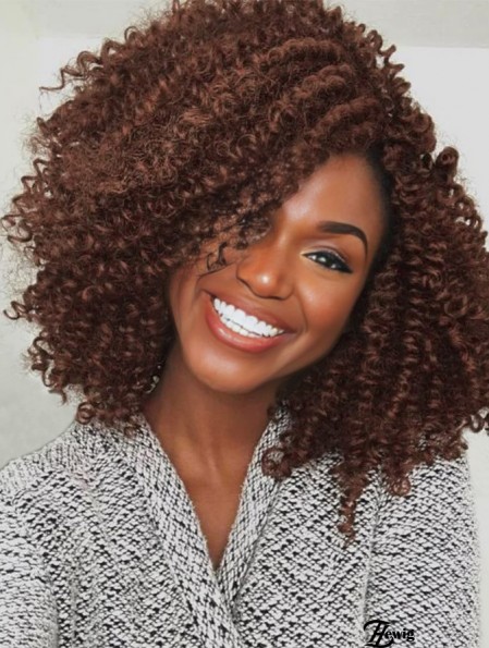Kurze Kinky Lockige Perücken Braun Seitenteil Perücke Afro Lockige Perücke Hitzebeständige Faser Synthetisch