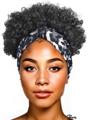 Afro Puff Stirnband Perücke für Schwarze Frauen Natural Schwarz kinky lockig