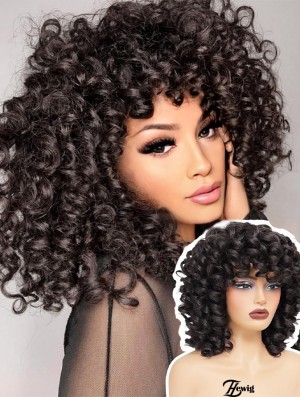 Kurze lockige Perücke Full Culry Perücken für schwarze Frauen Afro lockige Perücke mit Bangs synthetisches Haar