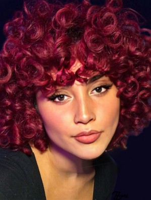 Kurze lockige Perücke Full Culry Perücken für schwarze Frauen Afro lockige Perücke mit Bangs synthetisches Haar