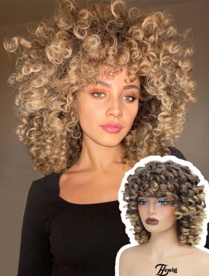 Kurze lockige Perücke Full Culry Perücken für schwarze Frauen Afro lockige Perücke mit Bangs synthetisches Haar