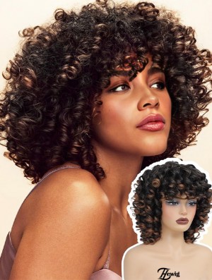 Kurze lockige Perücke Full Culry Perücken für schwarze Frauen Afro lockige Perücke mit Bangs synthetisches Haar