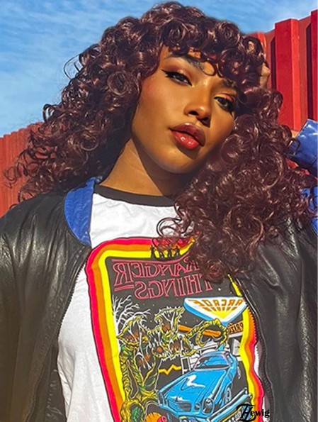 Braune Lockige Perücken für Schwarze Frauen Lange Lockige Afro Perücke mit Bangs für Frauen Big Bouncy Fluffy Synthetic