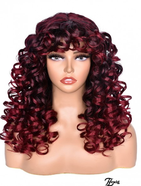 Ombre Rote Lockige Perücken für Schwarze Frauen Lange Lockige Afro Perücke mit Bangs für Frauen Big Bouncy Fluffy