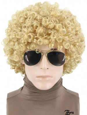 Afro Perücken für Männer und Frauen Blonde Kurze Lockige Rock Perücken Halloween Disco Hippie Kostüm Perücken