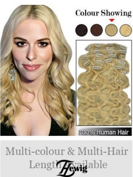 Designed Blonde Wavy Remy Echthaar-Clip in Haarverlängerungen