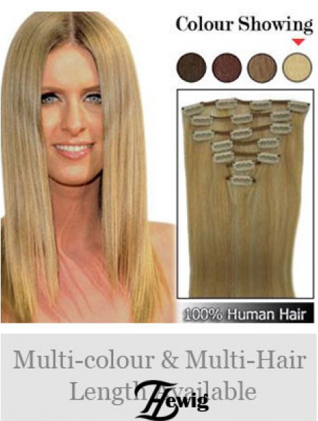 Stilvolle blonde gerade gerade remy menschliche Haarspange in Haarverlängerungen