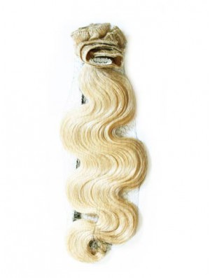 Stilvolle blonde wellige Remy Echthaar-Clip in Haarverlängerungen