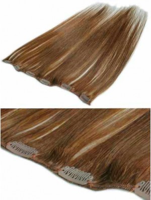 Komfortable Brown Straight Remy Echthaarspange in Haarverlängerungen