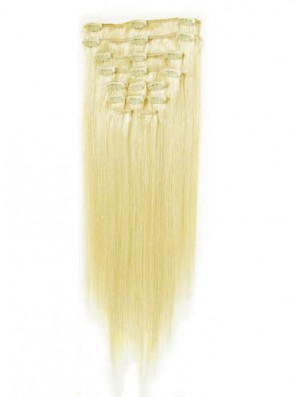 Perfekte blonde gerade Remy Echthaar-Clip in Haarverlängerungen