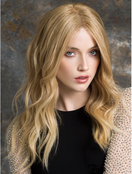 Lange Spitze Front Perücken 100% handgebunden Blonde Farbe Welliger Stil