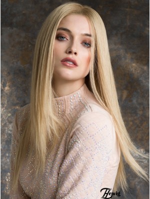 Monotop Real Hair Wigs Long Length Straight Style Blonde Color