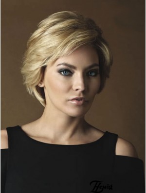 Damen Echthaar Perücken mit Monofilament Short Length Wavy Style