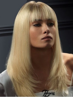 Spitze Front Perücken Echthaar Straight Style Blonde Farbe Mit Pony