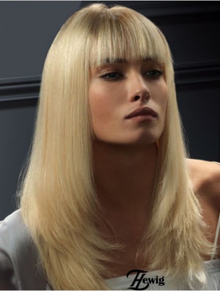 Spitze Front Perücken Echthaar Straight Style Blonde Farbe Mit Pony