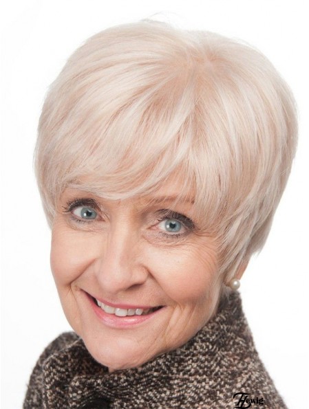 Kurze Haarperücken für ältere Frauen mit Spitzenfront grau geschnitten