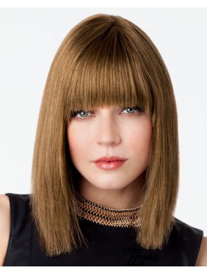 Bob Perücke mit Fransen Remy Human Lace Front Brown Farbe