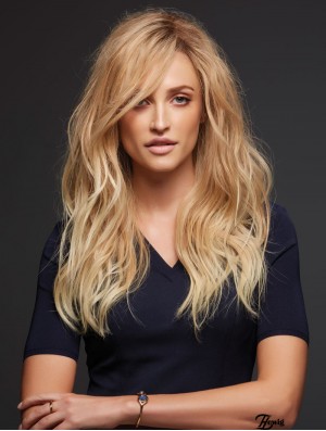 Remy Human 100% handgebundene blonde gewellte Echthaar Monofilament Topper