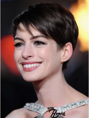 Remy Human Boycuts Lace Front Cropped Brown Anne Hathaway Wigs