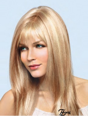 16 Zoll Blonde Remy Human Straight Mit Pony Handgebundene Spitze Perücken