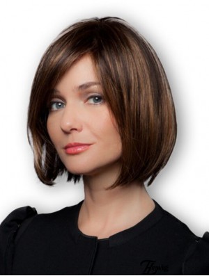 Brown Bob Perücken Remy Human Chin Länge 100% handgebunden Straight Style