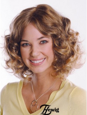 Menschenhaar Curly Chin Länge Capless Curly Style Braune Farbe