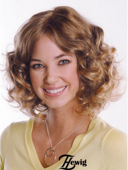 Menschenhaar Curly Chin Länge Capless Curly Style Braune Farbe