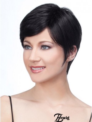 Lace Front Layered Short Straight Schwarz Echthaar Perücken UK