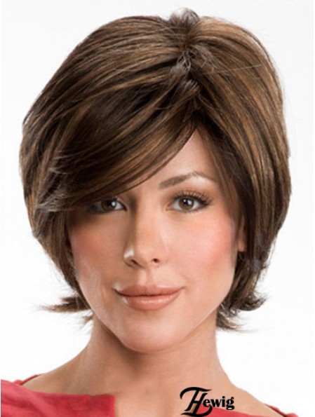 Dunkelbraune Layerd Cut Damen Echthaar Perücken Mit Capless Wavy Style