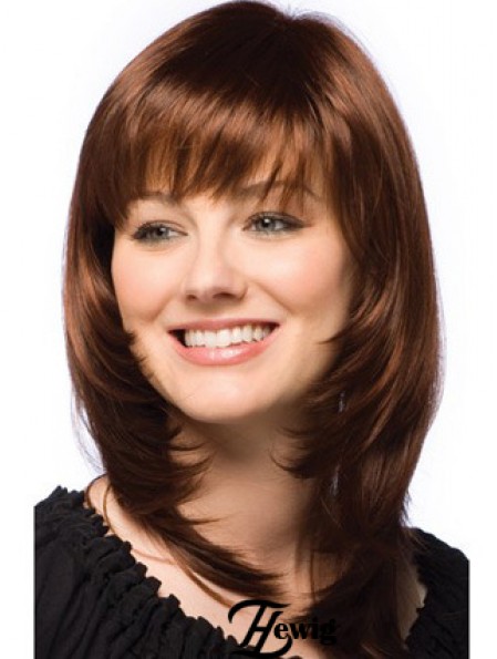 Echthaar Perücken Dark Auburn Layered Cut Straight Style Auburn Farbe