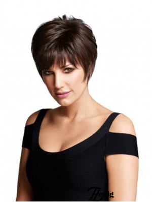 Monofilament Echthaar Perücken UK Layered Cut Short Length Straight Style