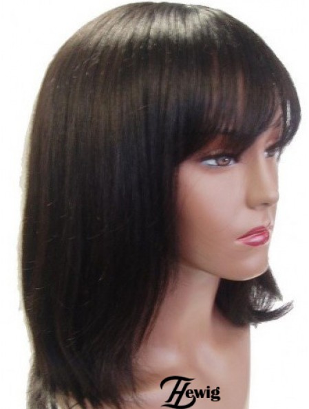 Capless Straight With Bangs Schulterlange 14  inchIdeale Echthaarperücken