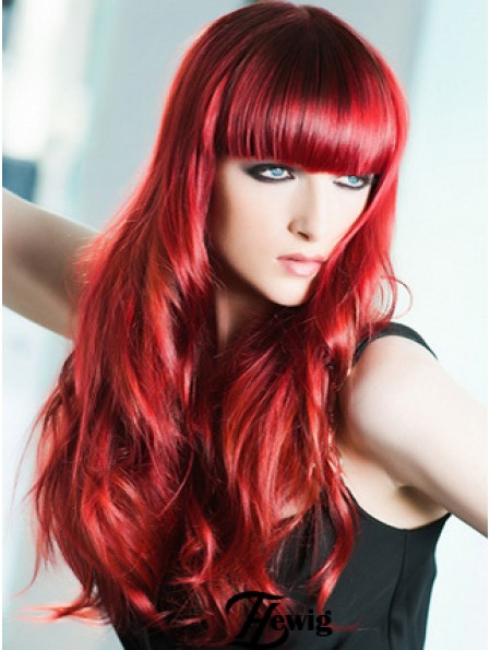 Capless Wavy 22 Zoll mit Pony Langes rotes Menschenhaar