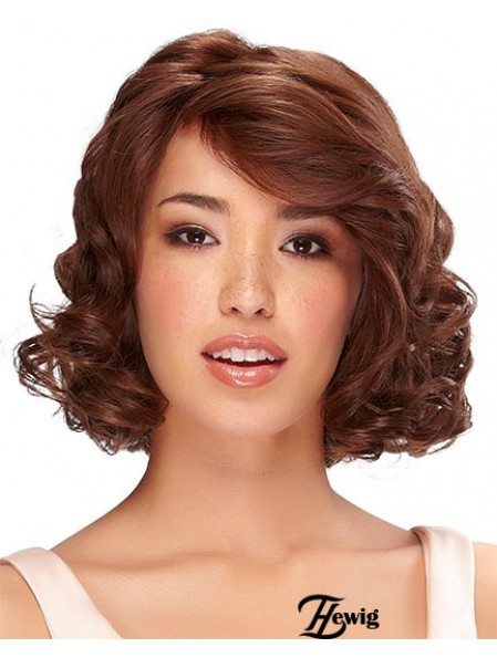 Chin Length Auburn Curly With Bangs Monofilament Wig Human