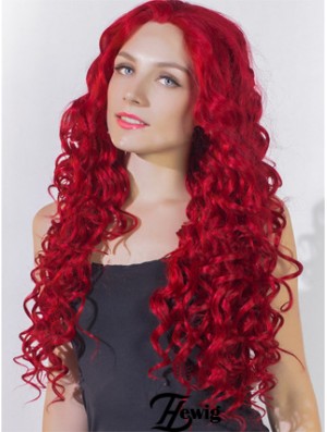 Curly Without Bangs Lace Front Beliebte 24 Zoll rote lange Perücken