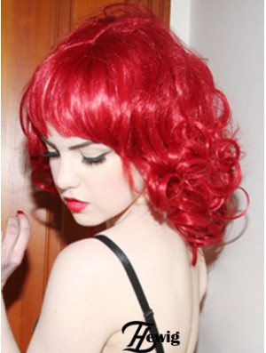 Curly With Bangs Schulterlange rote Convenient Lace Front Perücken