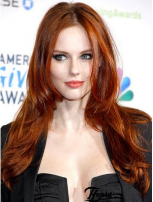 Without Bangs Long Copper Straight 22 inch Discount Human Hair Alyssa Campanella Wigs