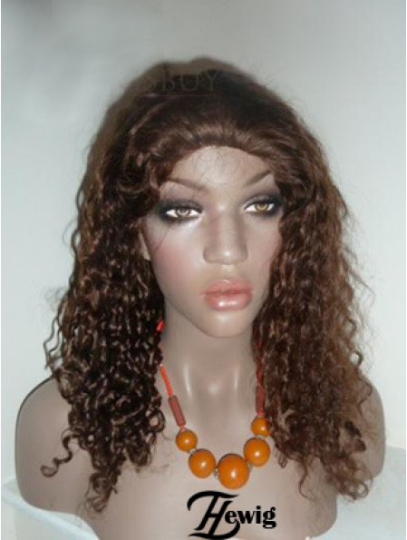 Brown Long Soft Curly ohne Pony Spitze Perücken