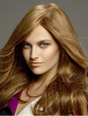 Mit Pony Long Blonde Wavy 20 Zoll Geeignete Echthaar Perücken