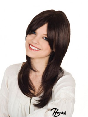 Mit Pony Long Brown Wavy 16 Zoll langlebige Echthaar Perücken