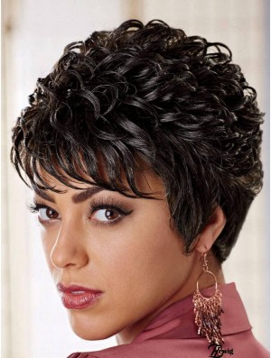 Afroamerikaner Perücken Online Layered Cut Curly Style Schwarz Farbe