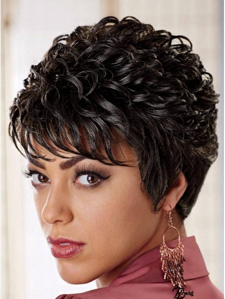 Afroamerikaner Perücken Online Layered Cut Curly Style Schwarz Farbe